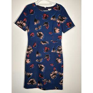 J CREW Floral Blue Short Sleeve A-Line Shift Dress Quiet Luxury Preppy Size 8